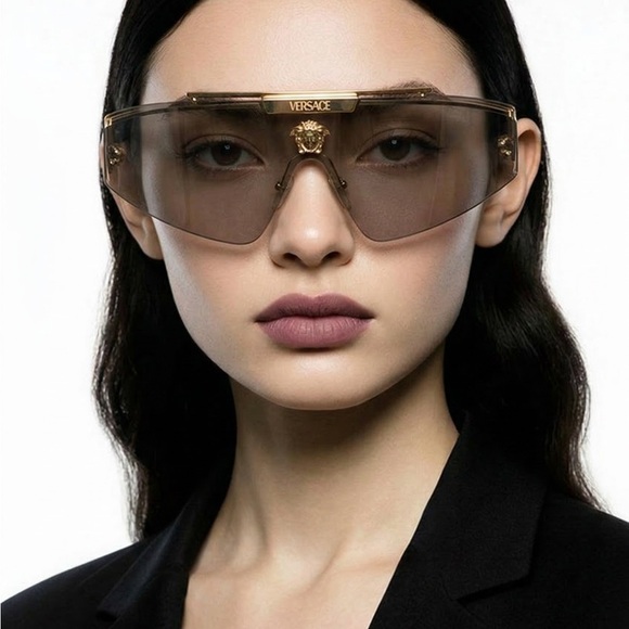 Versace Gold Reflective Shield Sunglasses - Picture 6 of 6